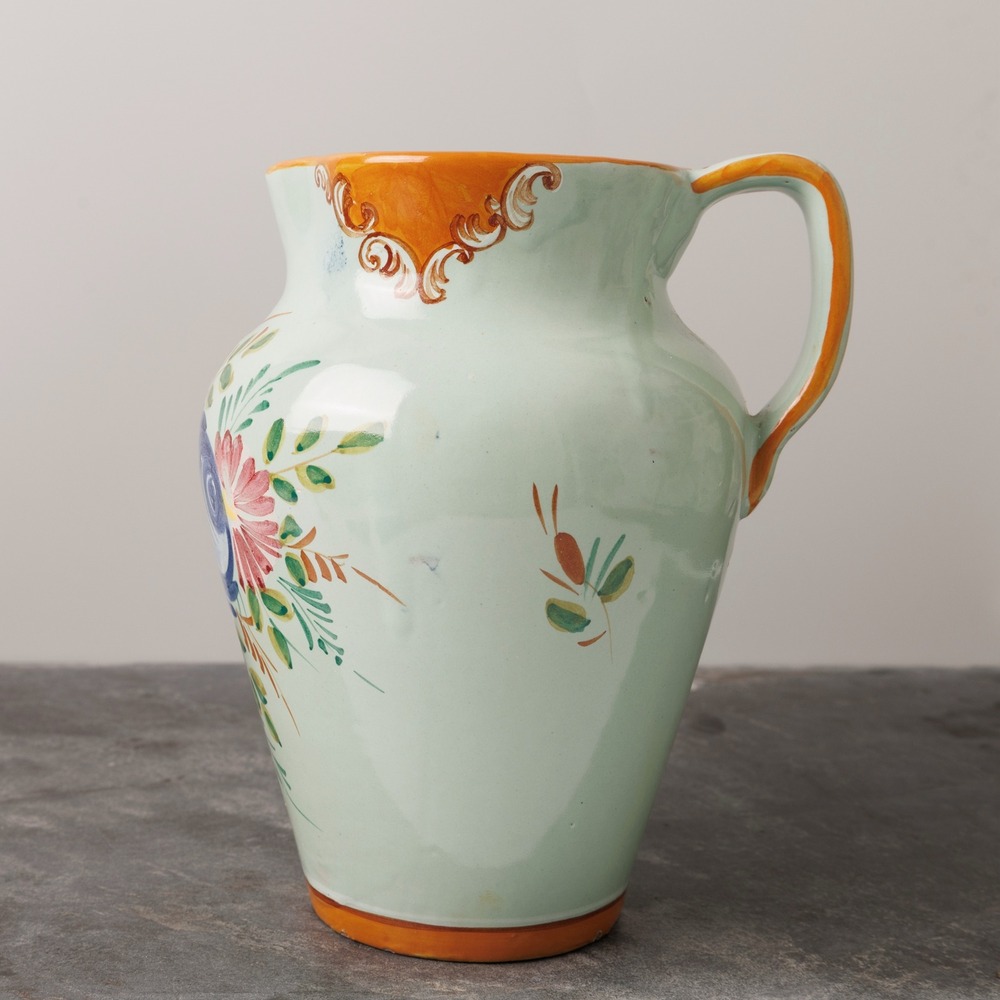 Vintage Italian Majolica Ceramic Pitcher Hand-Painted Floral Glaze Made in Italy